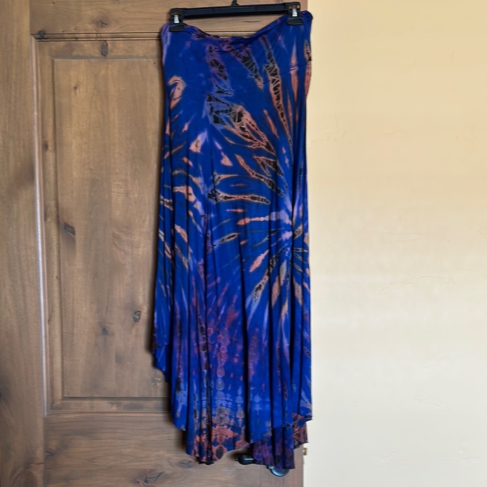Blue and Orange Asymmetrical Maxi Skirt